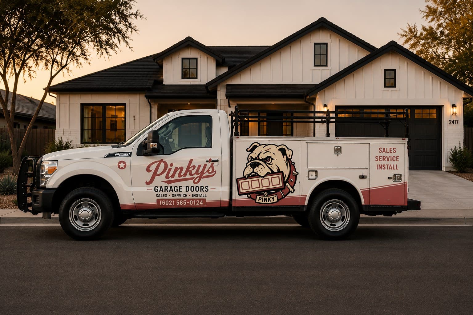 Pinky's Garage Doors service truck